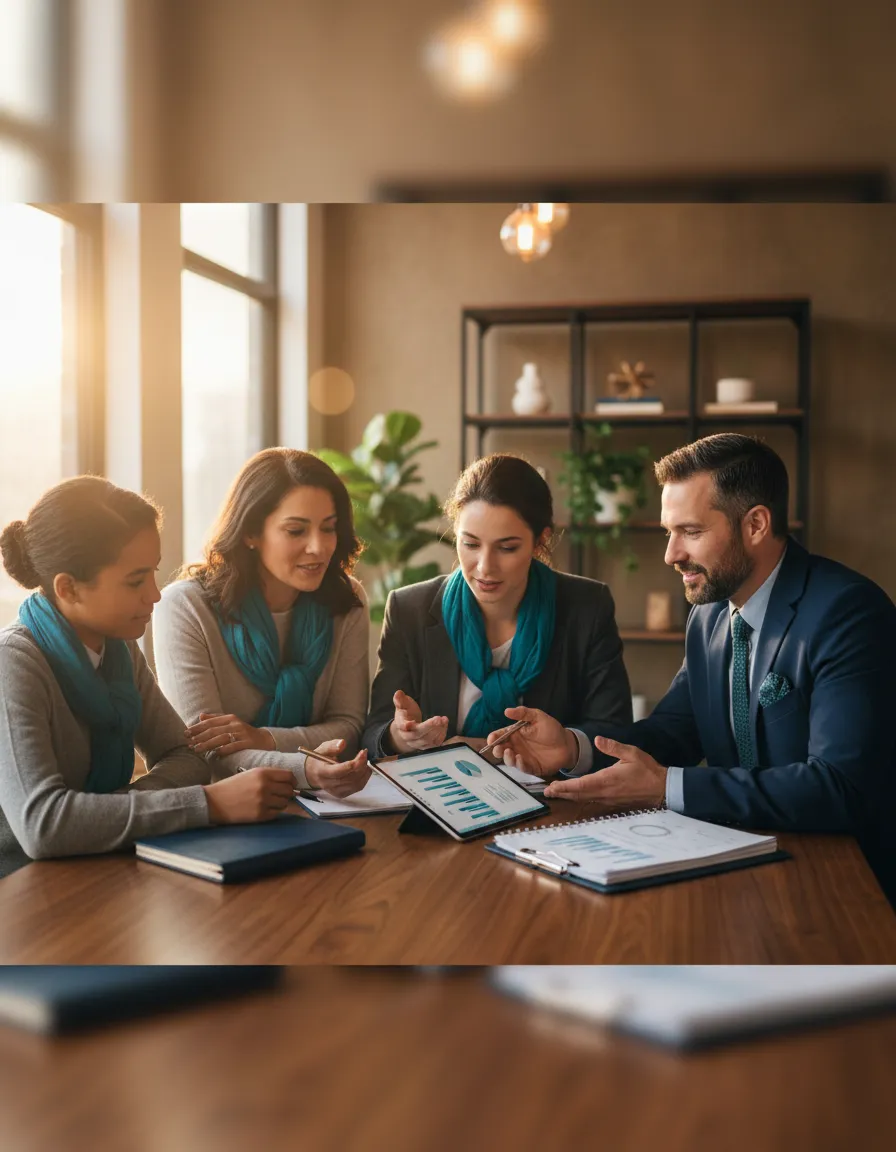 Family discussing senior living options with an advisor